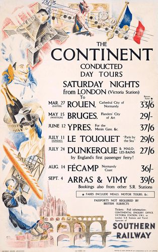 Vintage Southern Railways Tours To The Continent Railway Poster A3/A4