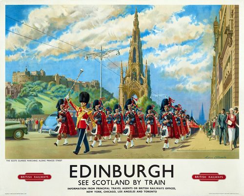 Vintage British Rail Edinburgh Pipe Band Railway Poster A3/A4