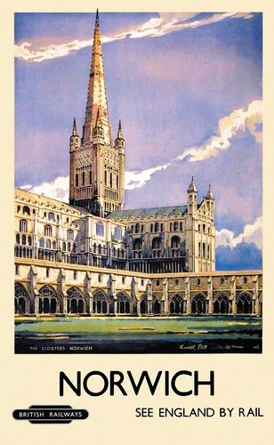 Vintage British Rail Norwich Cathedral Railway Poster A3/A4