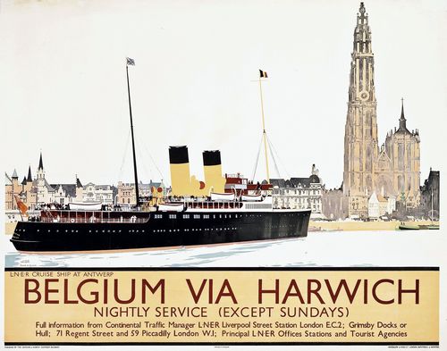 Vintage LNER Belgium Via Harwich Railway Poster A3/A4