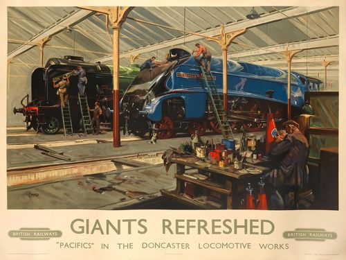 Vintage British Rail Doncaster Locomotive Works Railway Poster A3/A4