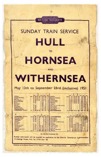 Vintage 1951 British Rail Hull Hornsea Withernsea railway Timetable  Poster A3/A4
