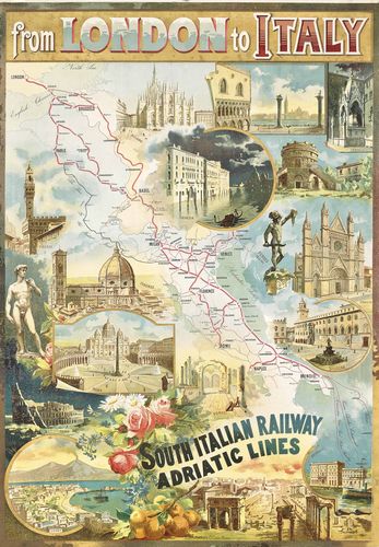 Vintage South Italian Railway London To Italy Railway Poster A3/A4