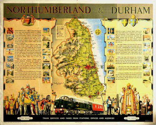 Vintage British Rail Northumberland Map Railway Poster A3/A4