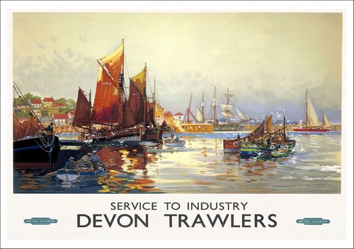 Vintage British Rail Devon Trawlers Railway Poster A3/A4