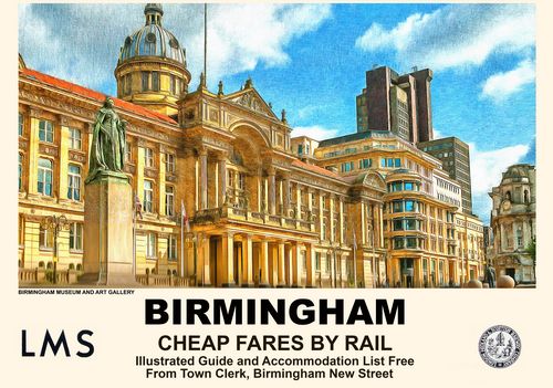 Vintage Style Railway Poster Birmingham A4/A3/A2 Print