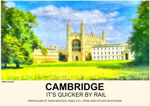 Vintage Style Railway Poster Kings College Cambridge A4/A3/A2 Print