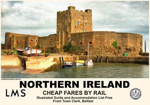 Vintage Style Railway Poster Carrickfergus Castle Northern Ireland A4/A3/A2 Print