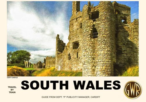 Vintage Style Railway Poster Coity Castle South Wales A4/A3/A2 Print