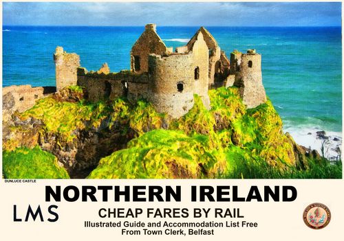 Vintage Style Railway Poster Dunluce Castle Northern Ireland A4/A3/A2 Print