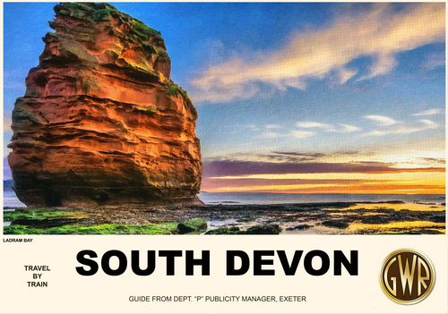 Vintage Style Railway Poster Ladram Bay Devon A4/A3/A2 Print