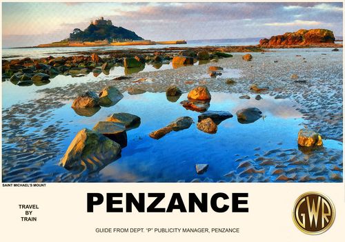 Vintage Style Railway Poster Penzance Cornwall A4/A3/A2 Print