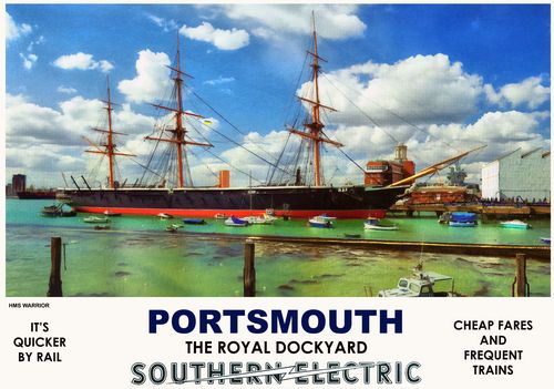 Vintage Style Railway Poster Portsmouth HMS Warrior A4/A3/A2 Print