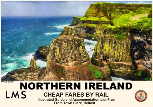 Vintage Style Railway Poster Rathlin Northern Ireland A4/A3/A2 Print