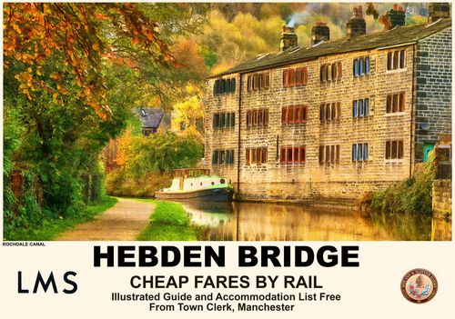 Vintage Style Railway Poster Hebden Bridge Lancashire A4/A3/A2 Print