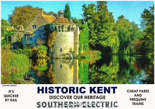 Vintage Style Railway Poster Scotney Castle Kent A4/A3/A2 Print