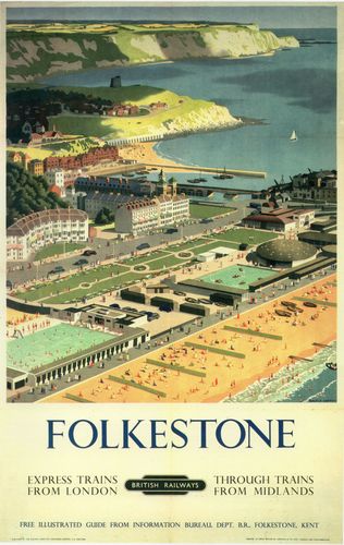 Vintage British Railways Folkestone Kent Railway Poster A4/A3/A2/A1 Print