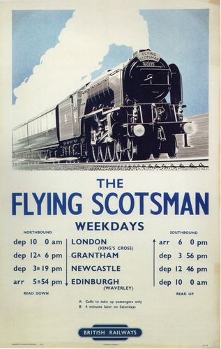 Vintage British Railways Flying Scotsman Timetable Railway Poster A4/A3/A2/A1 Print