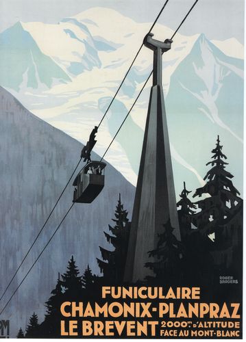 Vintage Chamonix French Alps Cable Car Poster A4/A3/A2/A1 Print