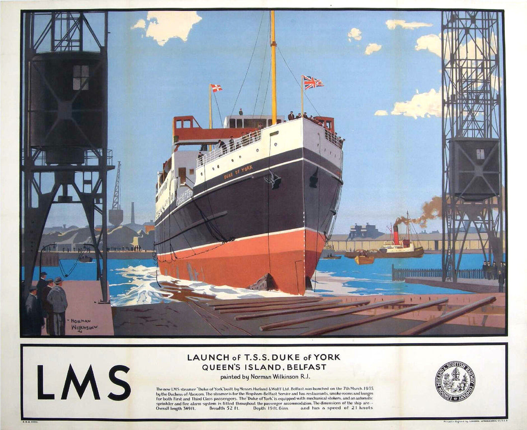 1935 Belfast Shipyard Duke of York Launch LMS Railway Poster  A3 Print