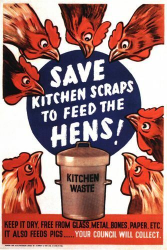 World War Two Feed Chickens Kitchen Scraps Poster A3/A2 Print