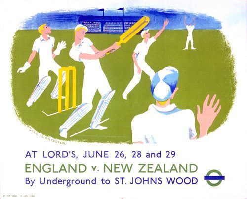 1937 England New Zealand Cricket Test Series Poster  A3 / A2 Print