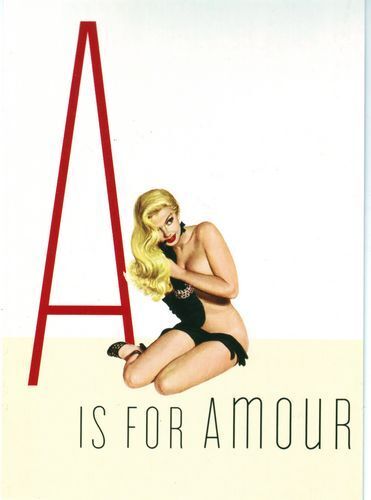 1950's Vintage Pin-Up Girl A For Amour Poster  A3 / A2 Print