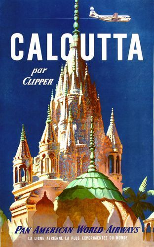 Vintage Pan Am Airlines Flights To Calcutta India Poster  A3 Print