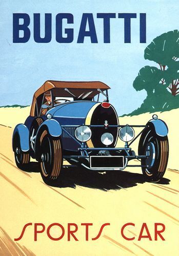 Vintage Bugatti Sports Car Advertising Poster A3 / A2 Print