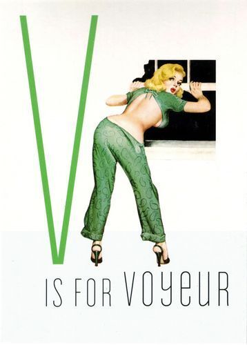 1950's Vintage Pin-Up Girl V For Voyeur Poster  A3 / A2 Print
