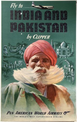 Vintage Pan Am India Pakistan Poster A3 / A2 Print