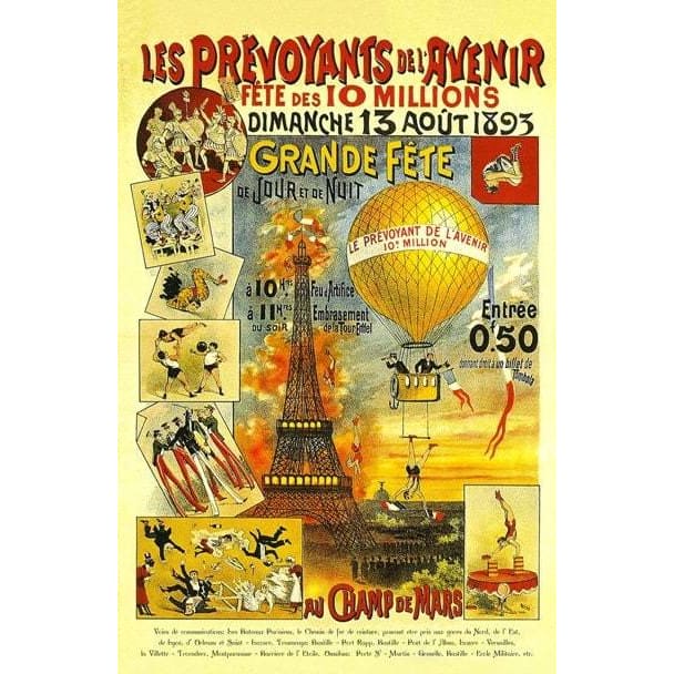 Antique Victorian Hot Air Balloon Fair/ Fayre In Paris A3 
