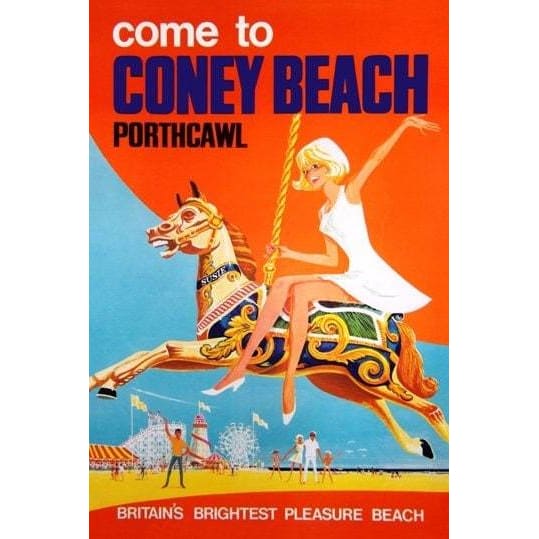 Cute 1960’s Visit Coney Beach Porthcawl Wales Tourism A3 