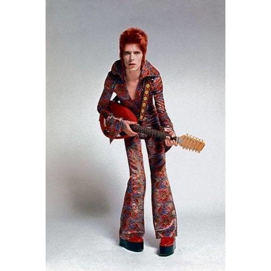 Full Colour Photo Portrait Of David Bowie Playing A Vox 12 