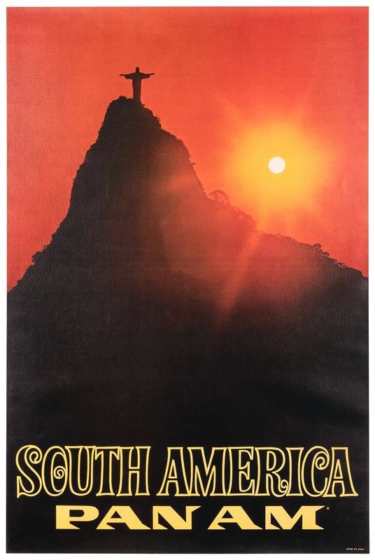 Vintage Pan Am Flights To The South America Airline Poster Print A3/A4