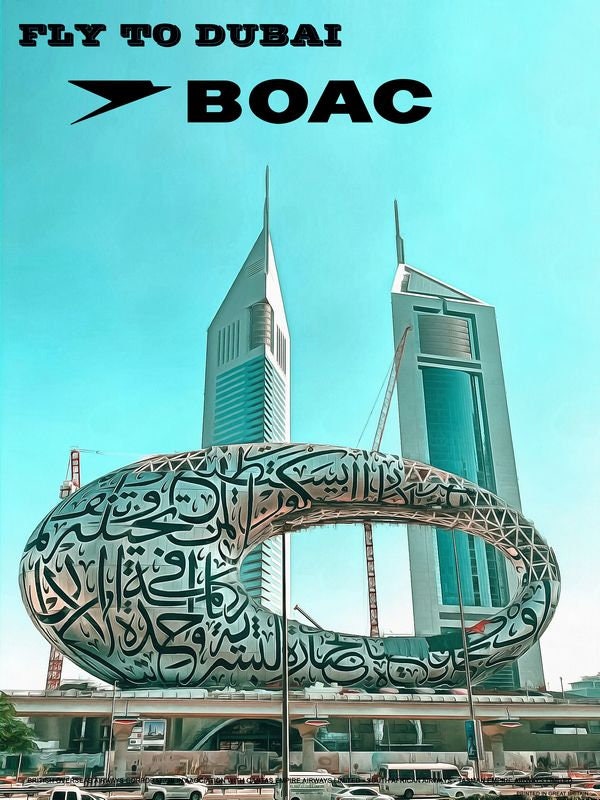 Vintage Style Airline Poster BOAC to Dubai A4/A3/A2 Print