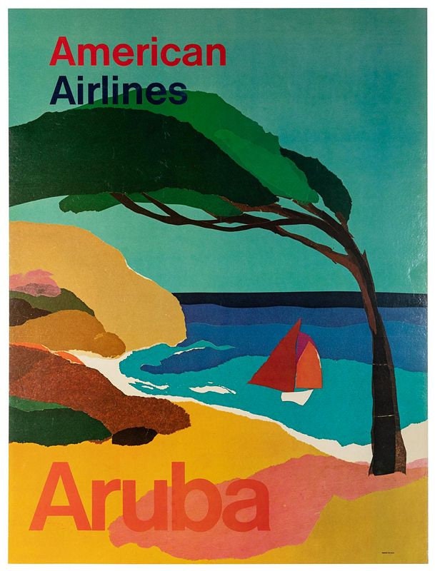 Vintage American Airlines Flights To Aruba Poster Print A3/A4