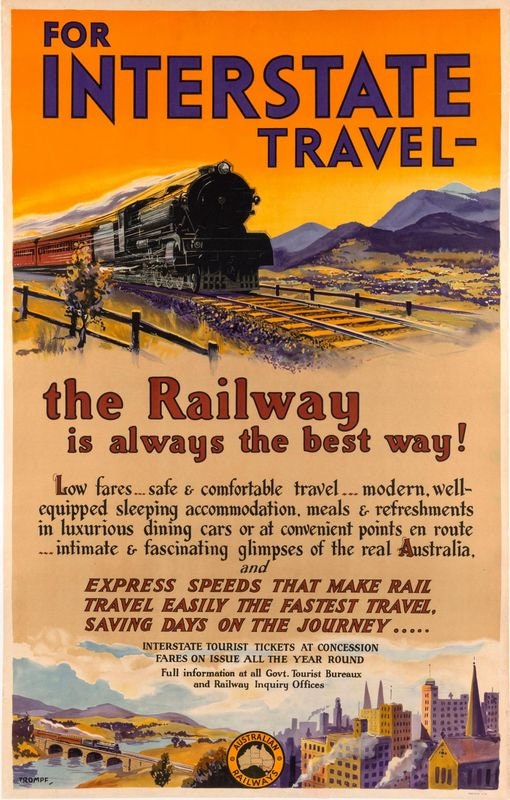 Vintage Australia Interstate Railway Poster Print A3/A4