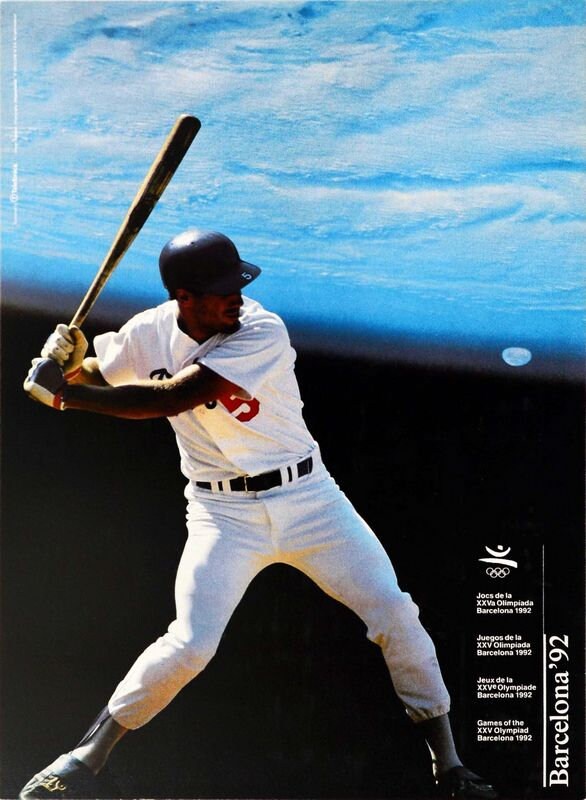 Vintage 1992 Barcelona Olympic Games Baseball Poster Print A3/A4