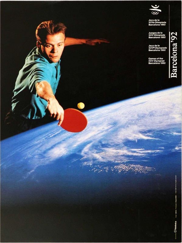 Vintage 1992 Barcelona Olympic Games Table Tennis Poster Print A3/A4