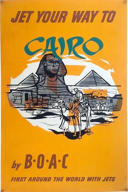 Vintage BOAC Flights to Cairo Airline Poster Print A3/A4