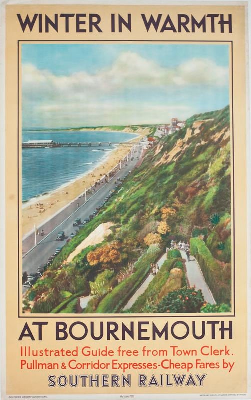 Vintage Southern Railway Bournemouth Winter Warmth Railway Poster Print A3/A4