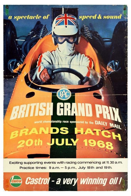 Vintage 1968 British Grand Prix Motor Racing Poster Print A3/A4