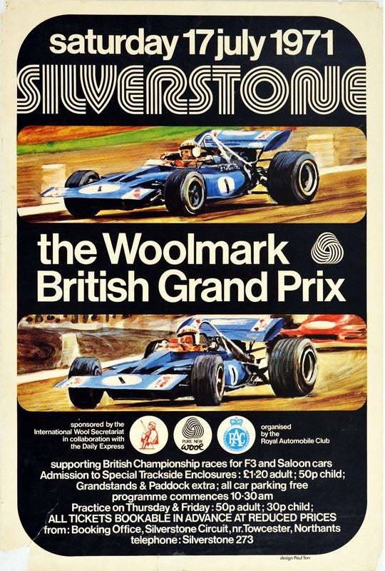 Vintage 1971 British Grand Prix Motor Racing Poster Print A3/A4