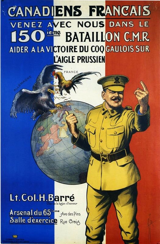 Vintage World War One French Canadian Recruitment Poster Print A3/A4