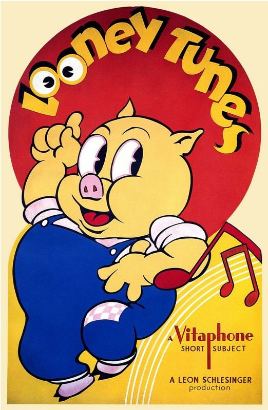 Vintage Looney Tunes Porky Pig Movie Poster Print A3/A4