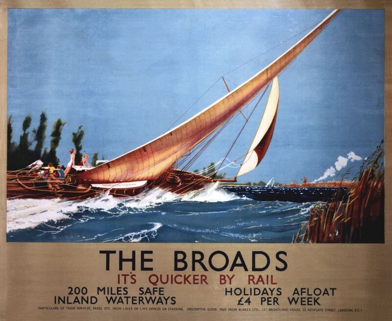 Vintage LNER Norfolk Broads Railway Poster Print A3/A4