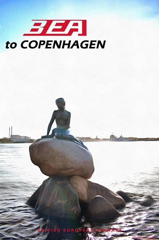 Vintage Style Airline Poster BEA to Copenhagen A4/A3/A2 Print