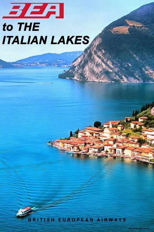 Vintage Style Airline Poster BEA to Italian Lakes A4/A3/A2 Print