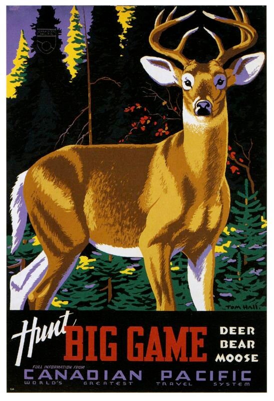Vintage Hunt Big Game In Canada Deer Tourism Poster Print A3/A4
